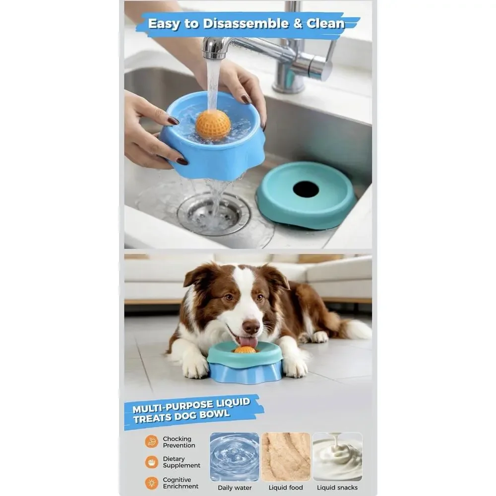 Dog Lick Bowl, Slow Feeder Bowl with Anti-Slip Module, Silicone Blue NEW